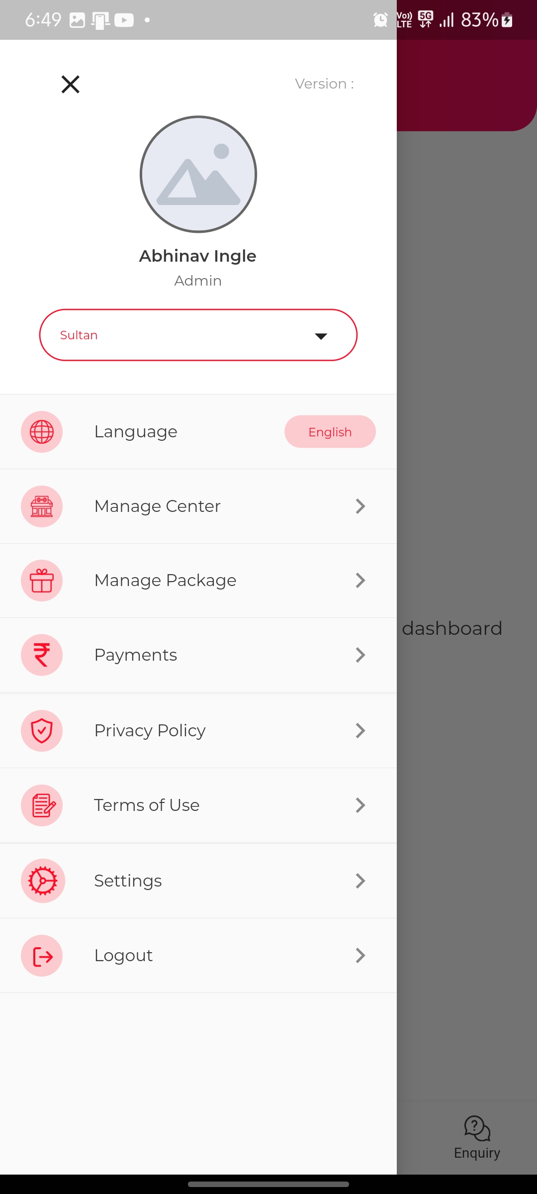 Sidebar Delete Account Menu Screenshot